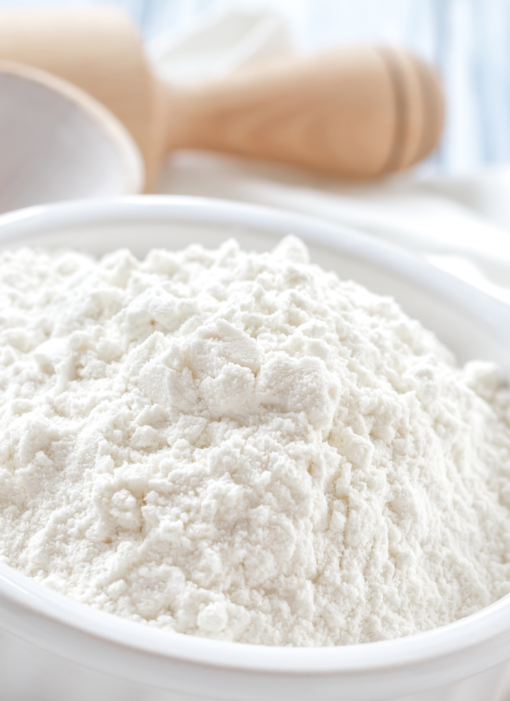 Close up image of flour to provide a look into the main ingredient of sourdough starter.