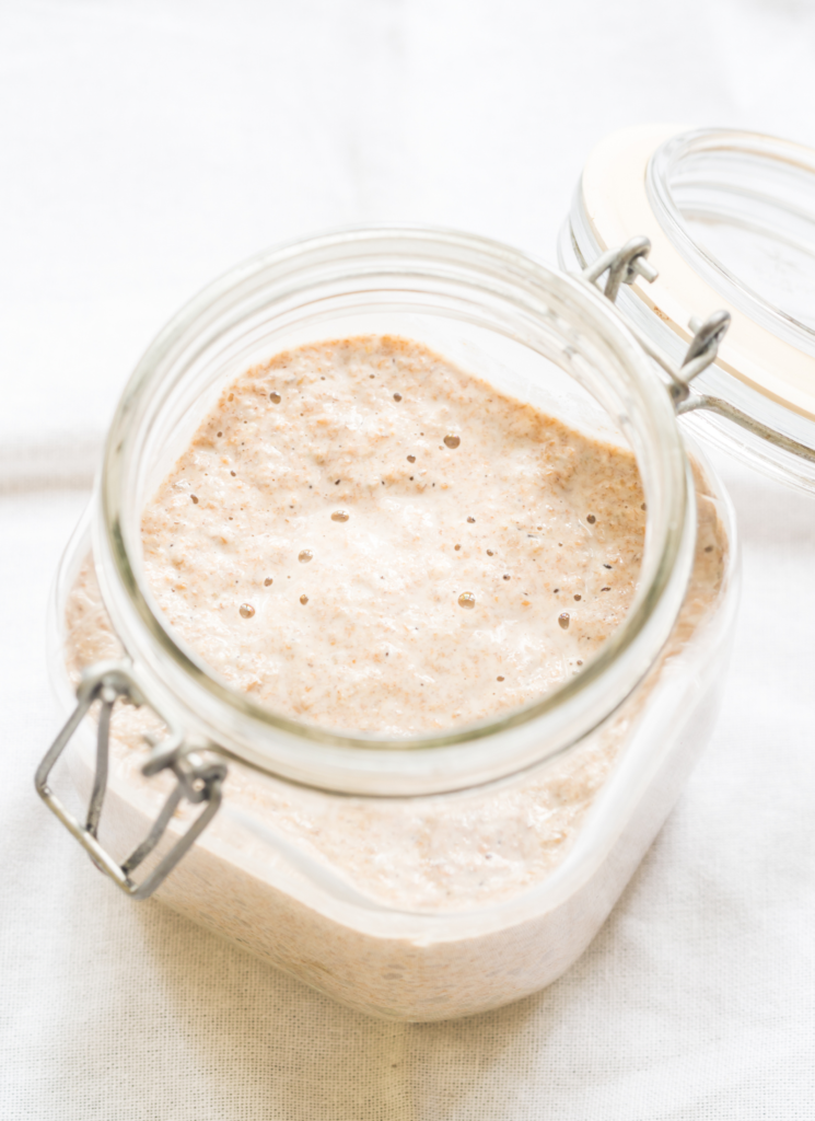 Image of a healthy sourdough starter that is active and bubbly.
